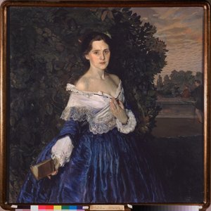 Nainen sinisessä (Jelisaveta Martynovan muotokuva). Konstantin (Konstantin) Andrejevitš Somovin (1869-1939) maalaus öljy kankaalle