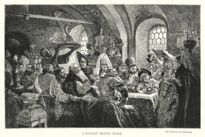 Venäläinen hääjuhla (kaiverrus) tekijältä Konstantin Egorovich Makovsky