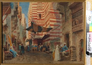 Kairon (Egypti) kaduilla. Konstantin Jegorovich Makovsky (Constantin Makovsky) (1839-1915) taideteos paperille tekijältä Konstantin Egorovich Makovsky