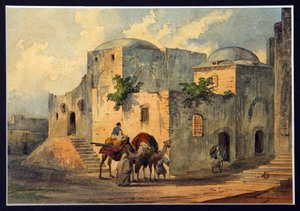 Via Dolorosa (kärsimyksen tie, ristin tie) ja Pontius Pilatuksen talo (10 eKr.-n. 39 jKr.) Jerusalemissa. (Surujen tie ja Pontius Pilatuksen talo). Raamatussa mainitut paikat, kristittyjen pyhiinvaellus, Via Dolorosa on ch tekijältä Konstantin Karlovich Gerz