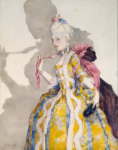 Suunnittelu markiisiasun pukuun balerina Tamara Karsavinalle, 1924