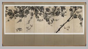 Grapevines and Chipmunks, n. 1800 (Kahdeksan paneelin näyttö: muste paperille) tekijältä Korean School