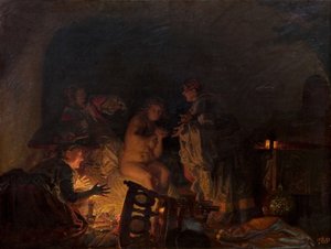 Kuningatar Sofie Amalien palvelijat riisuivat ja etsivät Leonora Christinan, 1888.