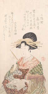 Kurtesaani kirjalla ja hiusneulalla, 1800-luku. tekijältä Kubo Shunman