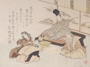 Aatelismies vastaanottamassa huumorillisen Kyoka-runon..., 1800-luku. tekijältä Kubo Shunman