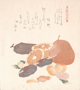 Appelsiinit ja kuivatut persimonit, 1800-luku. tekijältä Kubo Shunman