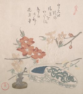 Persikkakukat, sinetti ja sinettilaatikko, 1800-luku. tekijältä Kubo Shunman