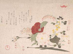 Spring Rain Collection Harusame shu, voi. 2: Leikkokukat: Clematis, Bussi..., 1815 Härän vuosi. tekijältä Kubo Shunman
