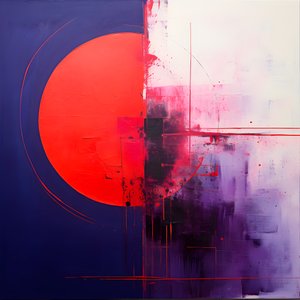 Abstrakti maalaus violetista ympyrästä ja punaisesta ympyrästä 1