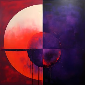 Abstrakti maalaus violetista ympyrästä ja punaisesta ympyrästä 3