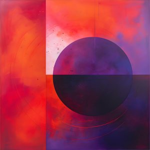 Abstrakti maalaus violetista ympyrästä ja punaisesta ympyrästä 4