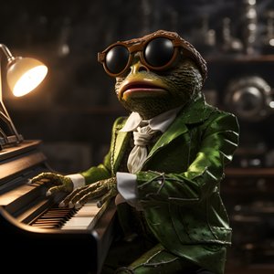 Elton John sammakona aurinkolaseilla ja pianolla 4