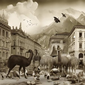 Innsbruck vanhassa valokuvassa tyylikkäillä seeproilla, lokkeilla, apinoilla ja savihahmoilla. 3