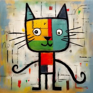 Söpö kissa Picasson, Joan Miron ja Basquiat 1:n tyyliin