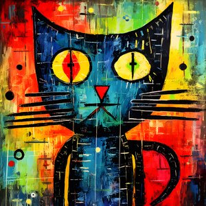 Söpö kissa Picasson, Joan Miron ja Basquiat 3:n tyyliin