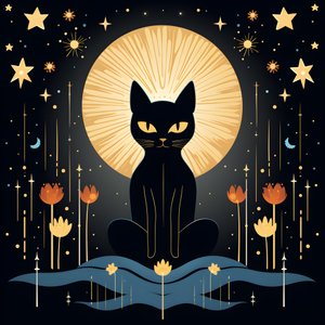 Kissa meditaatiossa istumassa lootuksen kukalla 1