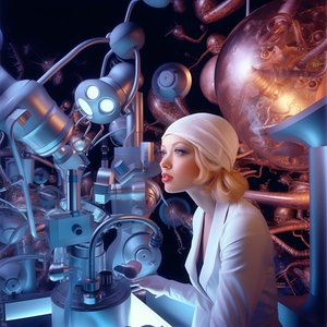 Superresoluutioinen elektronimikroskooppikuva naisesta David LaChapelle 3:n taiteelliseen tyyliin