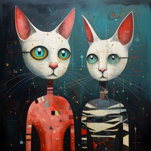 Kaksi antropomorfista kissaa, Tomcat ja Cat, Kubrick Ian Synthetic 3