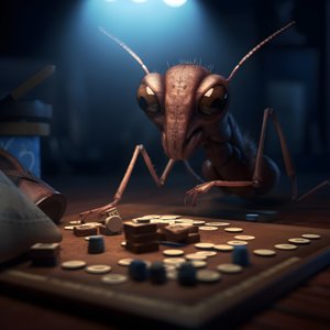antropomorfinen villi muurahainen, jolla on kulmakarvat ja siniset silmät 3
