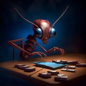 antropomorfinen villi muurahainen, jolla on kulmakarvat ja siniset silmät 4