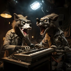 kammottava, karvainen, rikkinäinen eläinanimatroniikka, joka esittää musiikkia lavalla 1