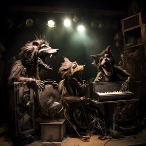 kammottava, karvainen, rikkinäinen eläinanimatroniikka, joka esittää musiikkia lavalla 3