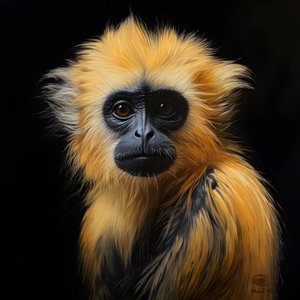 maalaus kultaisen langurin kasvoista mustalla taustalla 3