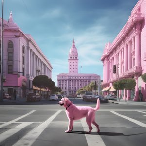vaaleanpunainen koira keskellä san franciscon kaupunkia 3