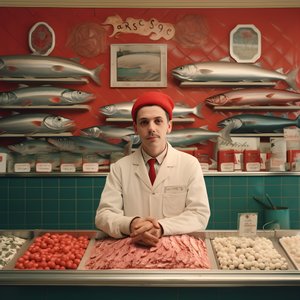 surrealistinen kuva puolalaisesta kalakauppiasta 1950-luvulta 1