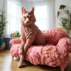 valtava virkattu kissa realistisessa olohuoneessa 4