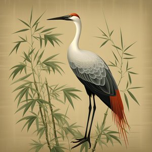 kaunis japanilainen kuva nosturista ja bambusta 2