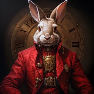 uros antropomorfinen kyberneettinen kello punk android pupu, punaisessa takissa 3