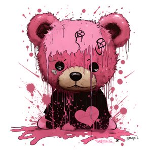 vaaleanpunainen unisex-nalle, jossa on ruskea tatuointi otsassa 3