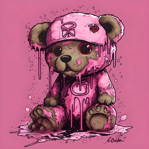 vaaleanpunainen unisex-nalle, jossa on ruskea tatuointi otsassa 4