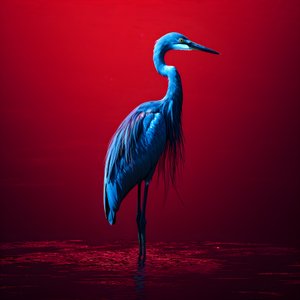 synthwave digitaalinen taideteos eksoottisesta koboltinsinisestä jalohaikarasta punaisella paperilla 1 tekijältä Kurt Heppke