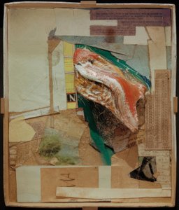 Nimetön (kuvassa juuripuuta tai sommitelmaa laatikolla) tekijältä Kurt Schwitters