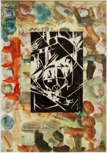 Nimetön (kollaasi puupiirroksella abstraktilla maalauksella) tekijältä Kurt Schwitters