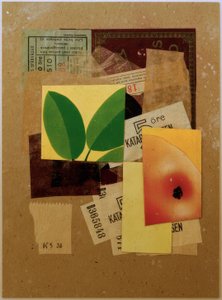 Nimetön (Omenapalalla ja vihreillä lehdillä) tekijältä Kurt Schwitters
