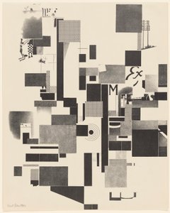 Nimetön, nro 2/6 portfoliosta Merz 3. Kurt Schwitters 6 litografiaa. Merz-kansio. Merz-kustannusyhtiön ensimmäinen portfolio (Merz 3. Kurt Schwitters 6 lithos. Merz Portfolio. Merz-kustantajan ensimmäinen portfolio) tekijältä Kurt Schwitters