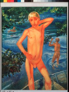 Pojat uimassa. Kuzma Sergeevich Petrov Vodkin (Petrov-Vodkin) (Kouzma Petrov Vodkin) (Petrov-Vodkin) (1878-1939), öljy kankaalle tekijältä Kuzma Sergeevich Petrov Vodkin