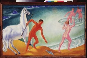 Janoinen soturi. Kuzma Sergeevich Petrov Vodkin (Petrov-Vodkin) (Kouzma Petrov Vodkin) (Petrov-Vodkin) (1878-1939), öljy kankaalle tekijältä Kuzma Sergeevich Petrov Vodkin
