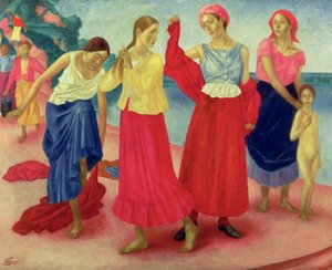 Nuoret naiset Volgalla, 1915 tekijältä Kuzma Sergeevich Petrov Vodkin