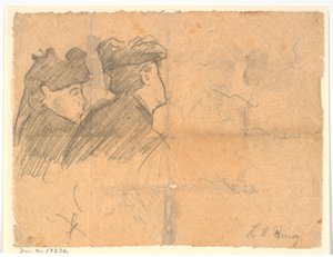 Profiilitutkimus kahdesta naisen päästä hattujen kanssa tekijältä Laurits Andersen Ring