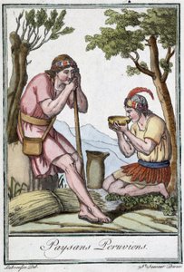 Perudian Farmers - julkaisussa "" Encyclopedia of Travels"", kirjoittanut J. Grasset St Sauveur, toim. Pariisi tekijältä L.F. Labrousse