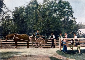 Talonpojat sadonkorjuun lopussa, Ruotsi, c1890 tekijältä L Boulanger