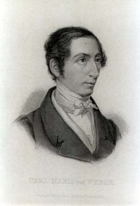 Muotokuva Carl Maria von Weberistä (1786-1826) saksalaisesta säveltäjästä (kaiverrus) (m/v kuva) tekijältä L. Holle