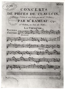 Jean-Philippe Rameaun (1683-1764) Concerts de Pieces de Clavecinin partituuritaulukko 1741 tekijältä L. Hue