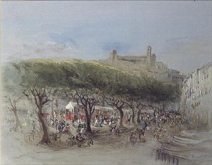 The Market, Cannes (akvarelli) tekijältä Lady Honoria Cadogan