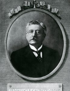 Temistocle Calzecchi Onestin (1853-1922), italialaisen fyysikon ja keksijän muotokuva, etsaus valokuvan jälkeen