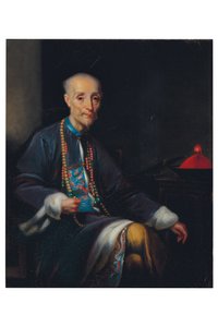 Houquan muotokuva, kolme neljäsosaa, istuva, sisätiloissa (öljy kankaalle) tekijältä Lam Qua (attr. to)